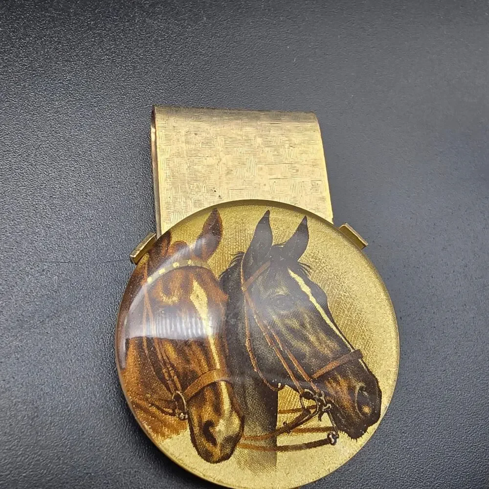 Vintage Equestrian Horse Themed Money Clip Gold Tone Western #3